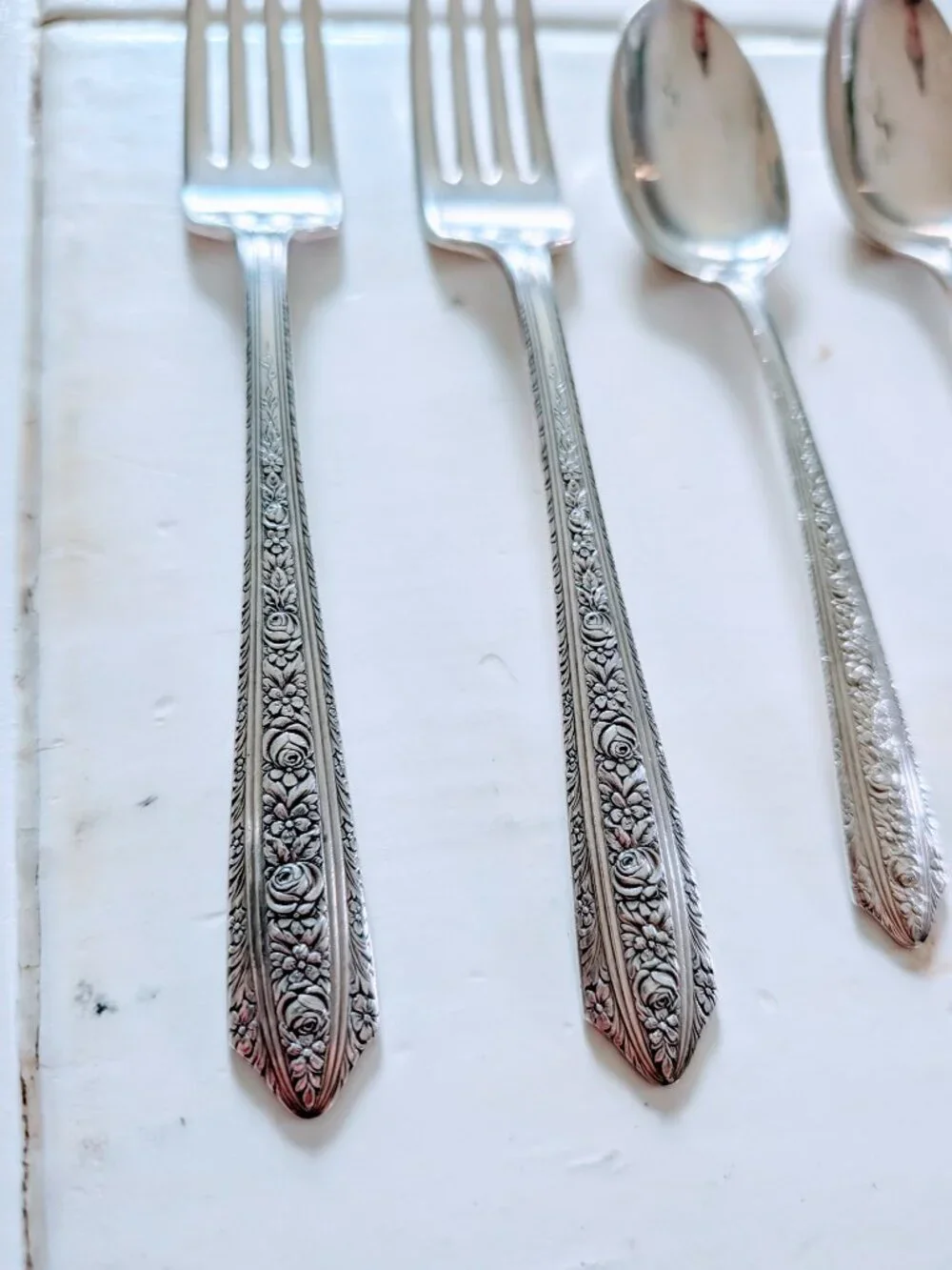 VTG Wallace Normandie Sterling Silver Flatware Set 4 Pc 2 Dinner Forks 2 Spoons